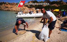 LA MADDALENA, Guardia costiera e volontari Protezione civile rimuovono materiale gommoso spiaggiato a Caprera